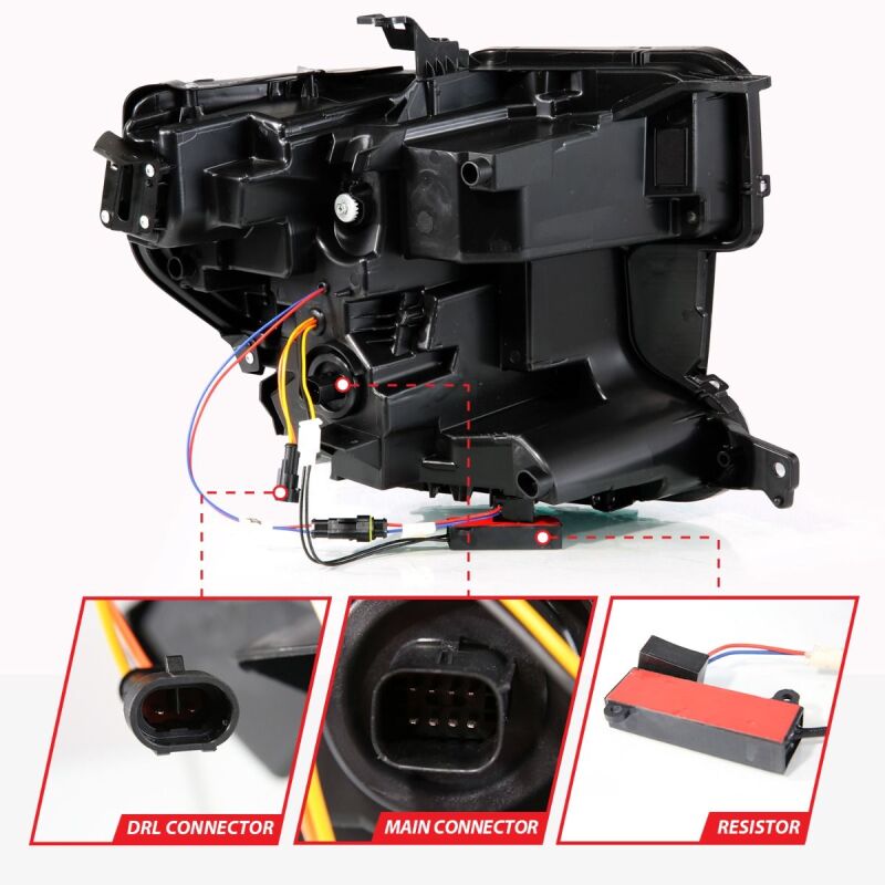 ANZO 19-21 GMC Sierra 1500 LED Projector Headlights with Switchback and Sequential Indicators – Black Housing