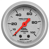 AutoMeter Ultra-Lite 52mm Mechanical Oil Pressure Gauge 0-100 PSI for Automotive Applications