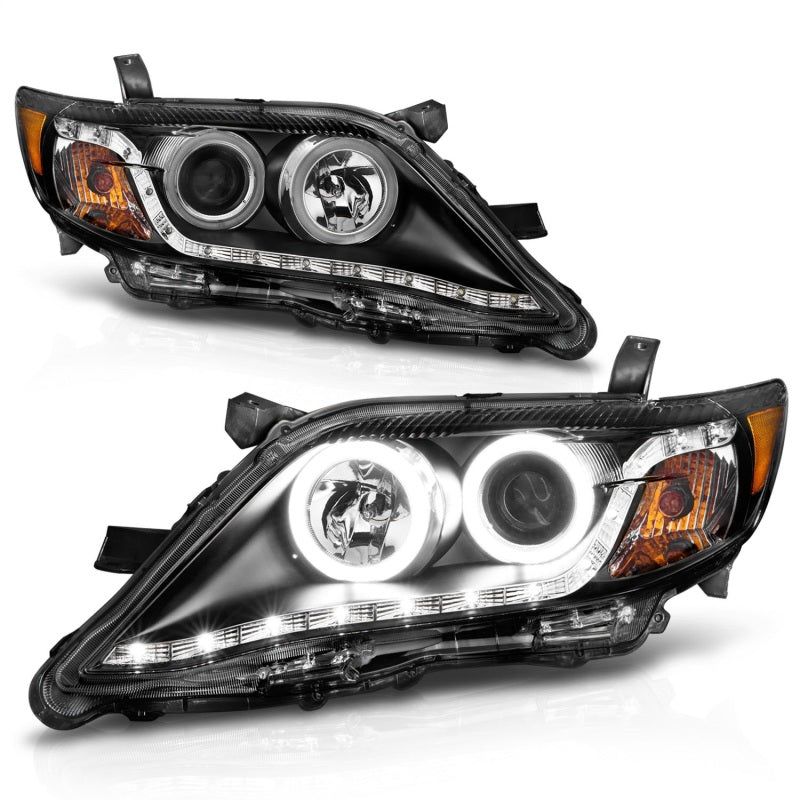 ANZO 2010-2011 Toyota Camry Projector Headlights with Halo - Black Housing, Clear Lens, CCFL