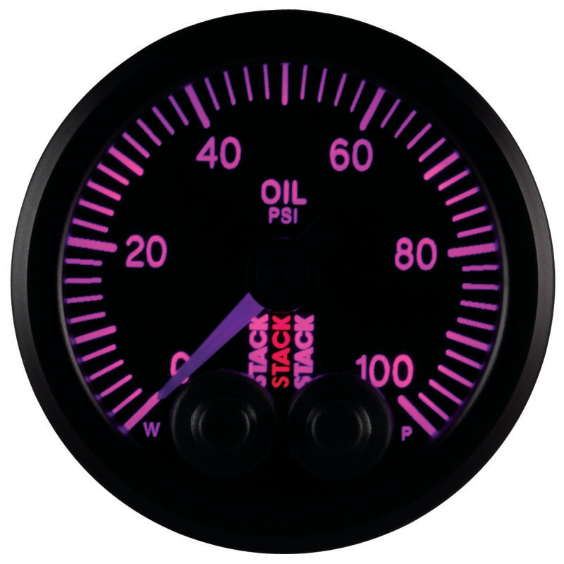 AutoMeter Stack Instruments Pro Control 52mm Oil Pressure Gauge - Black (0-100 PSI, 1/8in NPTF Male)