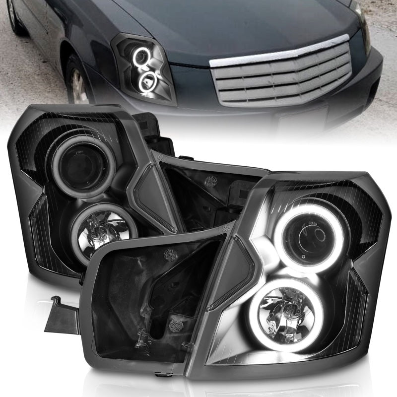 ANZO 2003-2007 Cadillac CTS Projector Headlights with Halo - Black Housing, CCFL, Clear Lens Pair