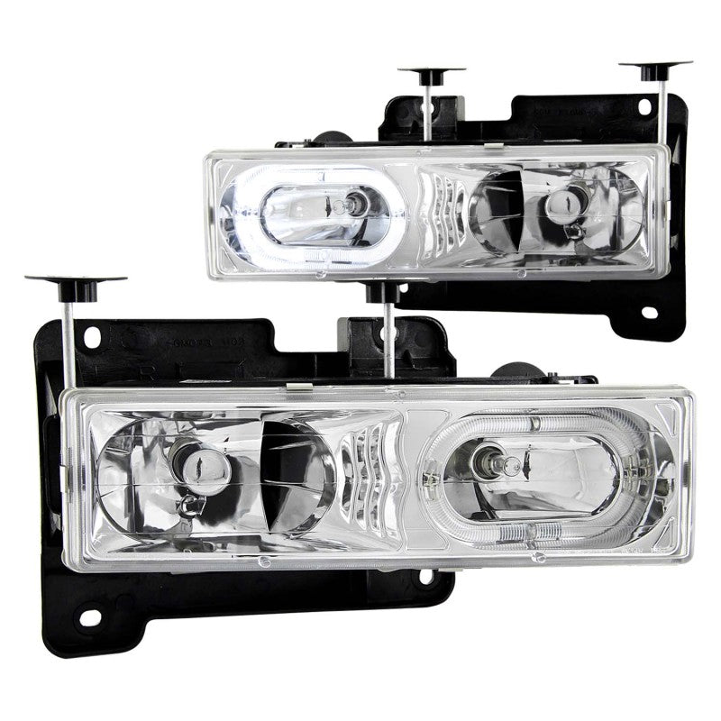 ANZO 1988-1998 Chevrolet C1500 Crystal Headlights with Halo, Chrome Housing, Clear Lens – Pair