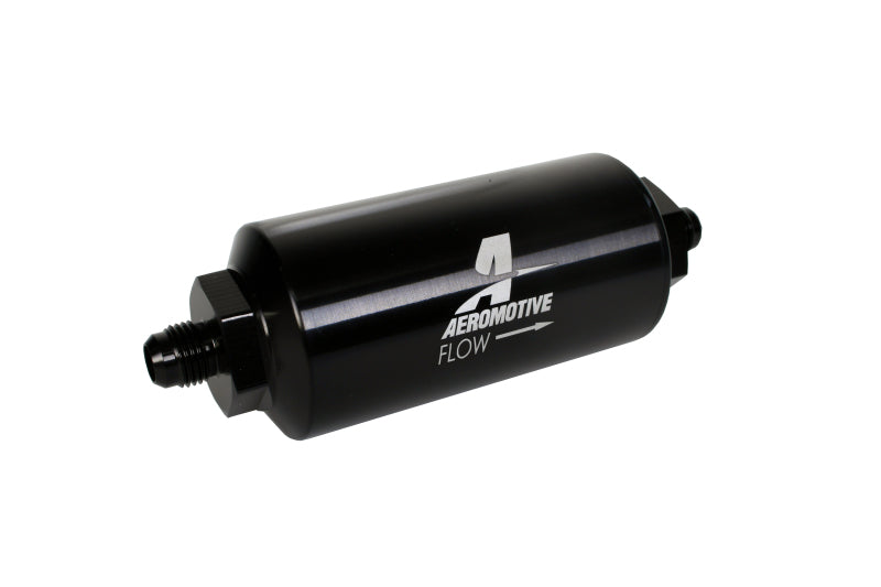 Aeromotive AN-06 In-Line Fuel Filter with 10 Micron Microglass Element - Bright Dip Black Finish