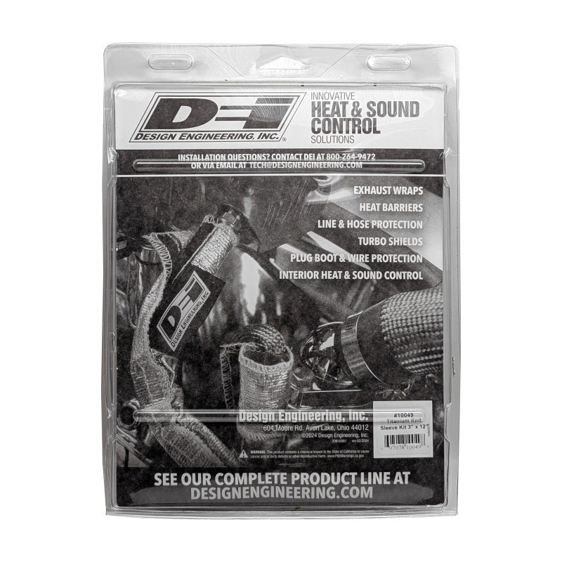 DEI Titanium Exhaust Wrap Sleeve 3-Inch Diameter, 12 Inches Long with Ties and Tool