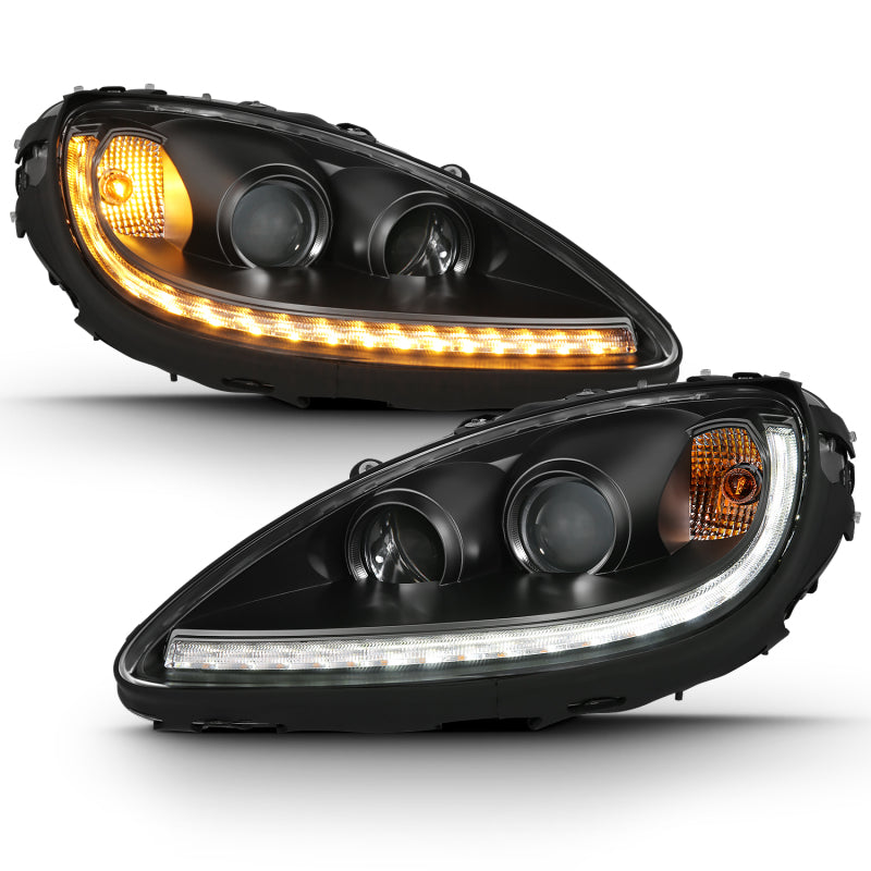 ANZO 2005-2013 Chevy Corvette Projector Headlight Set with Halo and Switchback - Black Housing with Amber Accents