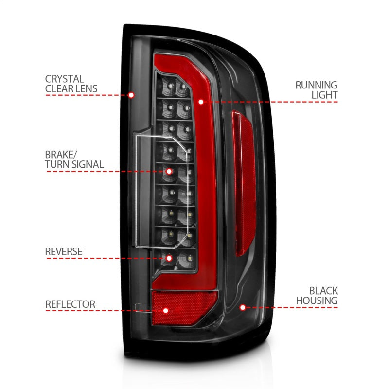 ANZO 15-21 Chevrolet Colorado Full LED Tail Lights with Red Lightbar, Black Housing and Clear Lens