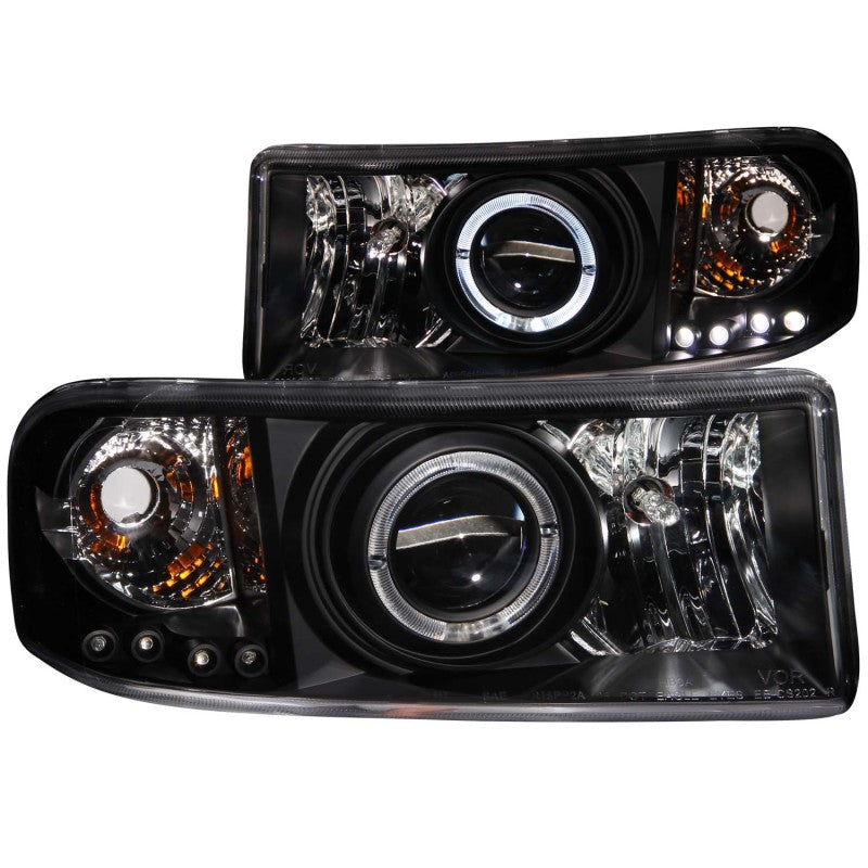 ANZO 1994-2001 Dodge Ram Projector Headlights with Halo — Black Housing, Clear Lens, Pair