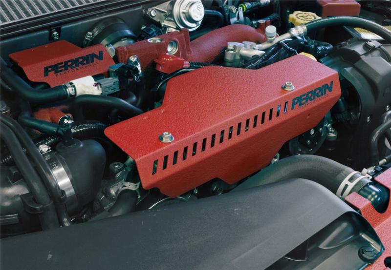 Perrin Performance Red Pulley Cover for 2002-2014 Subaru WRX, 2004-2021 STI, and 2008-2011 Impreza