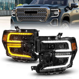 ANZO 19-21 GMC Sierra 1500 LED Projector Headlights with Switchback and Sequential Indicators – Black Housing