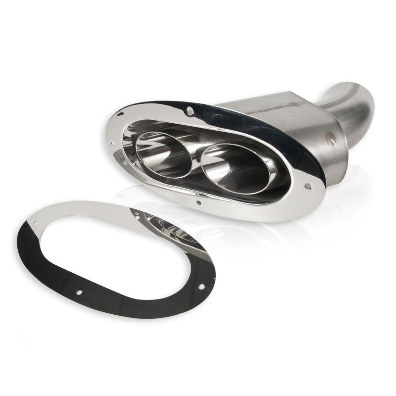 Stainless Works Angled-Oval Through-Body Exhaust Tip with Dual 2-1/2 Inch Tubes and Polished Trim Ring