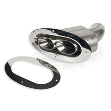 Load image into Gallery viewer, Stainless Works Angled-Oval Through-Body Exhaust Tip with Dual 2-1/2 Inch Tubes and Polished Trim Ring