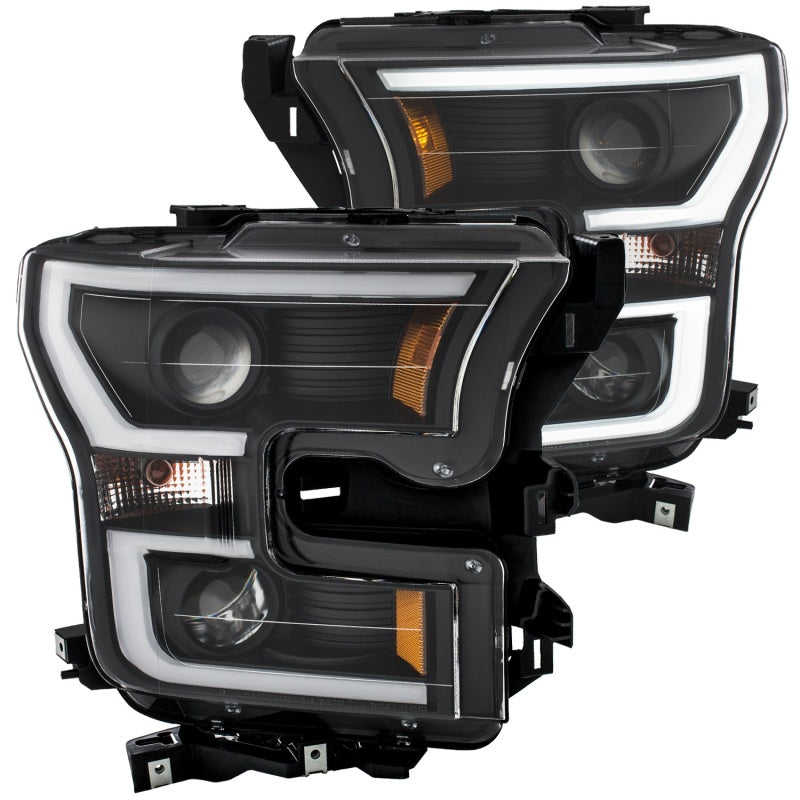 ANZO 2015-2017 Ford F-150 Projector Headlights with Plank Style Switchback in Black and Amber