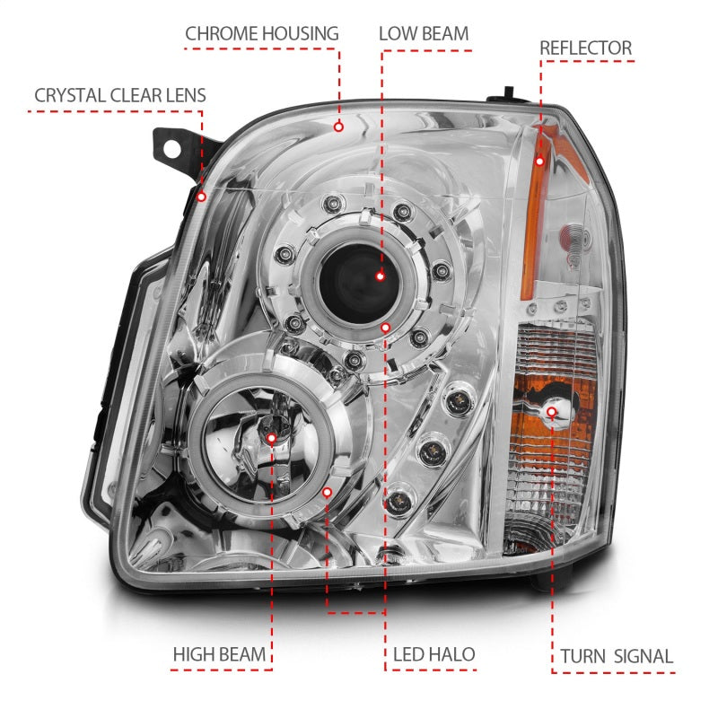 ANZO 2007-2014 GMC Yukon Projector Headlights with Halo - Chrome Housing and CCFL Rings