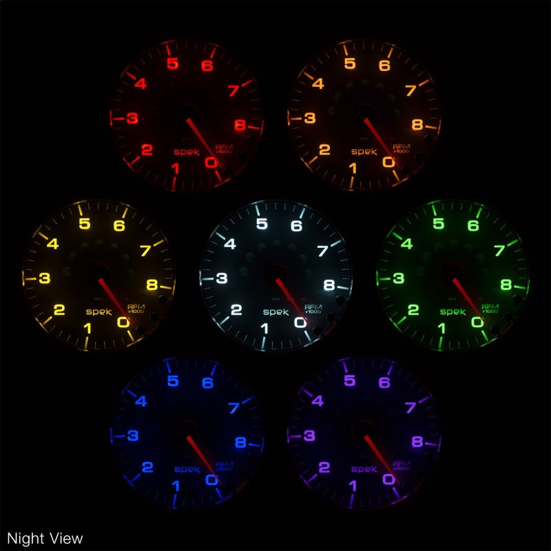 AutoMeter Spek-Pro Transmission Temperature Gauge 2 1/16 inch with Peak & Warning - Silver/Chrome