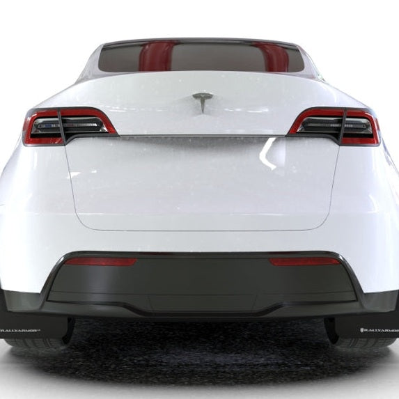 Rally Armor 20-26 Tesla Model Y Juniper Y Black Mud Flap with Metallic Black Logo - Part Number RALMF72-UR-BLK/MBK