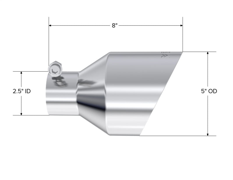 MBRP T304 Stainless Steel Exhaust Tip 2.5 Inch Inlet, 5 Inch Outlet, 8 Inch Length - Angle Cut Dual Wall