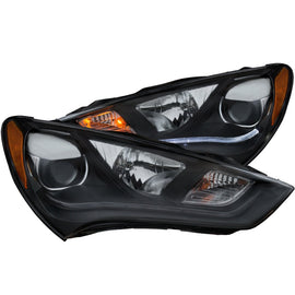 ANZO 2013-2015 Hyundai Genesis Projector Headlights with Plank Style Design and Black Housing