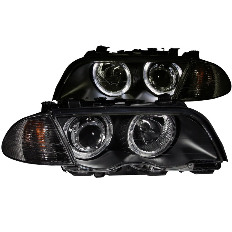 ANZO 1999-2001 BMW 3 Series E46 Projector Headlights with Halo – Black Housing and Clear Lens (Pair)