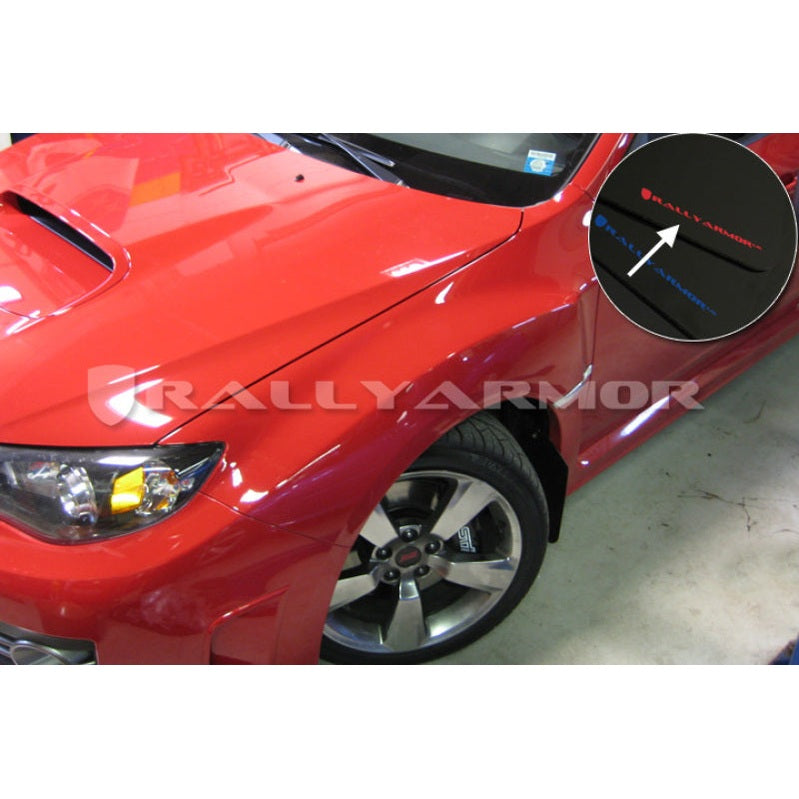 Rally Armor UR Series Black and Red Logo Mud Flaps for Subaru Impreza and WRX Models