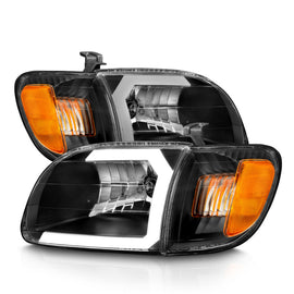 ANZO 00-04 Toyota Tundra Crystal Headlights with Light Bar, Black Housing, Clear Lens - Pair