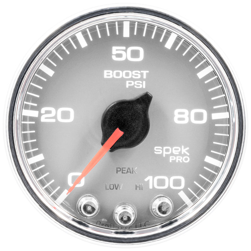 AutoMeter Spek-Pro Boost Gauge 2 1/16 inch 100 PSI with Stepper Motor and Peak/Warning Features