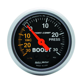 AutoMeter Sport-Comp 52mm Mechanical Boost Gauge – 30 PSI for Accurate Turbo and Supercharger Monitoring