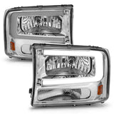 ANZO Crystal Headlights with Light Bar for 2002-2004 Ford F-250 Super Duty — Chrome Housing, Clear Lens, Pair