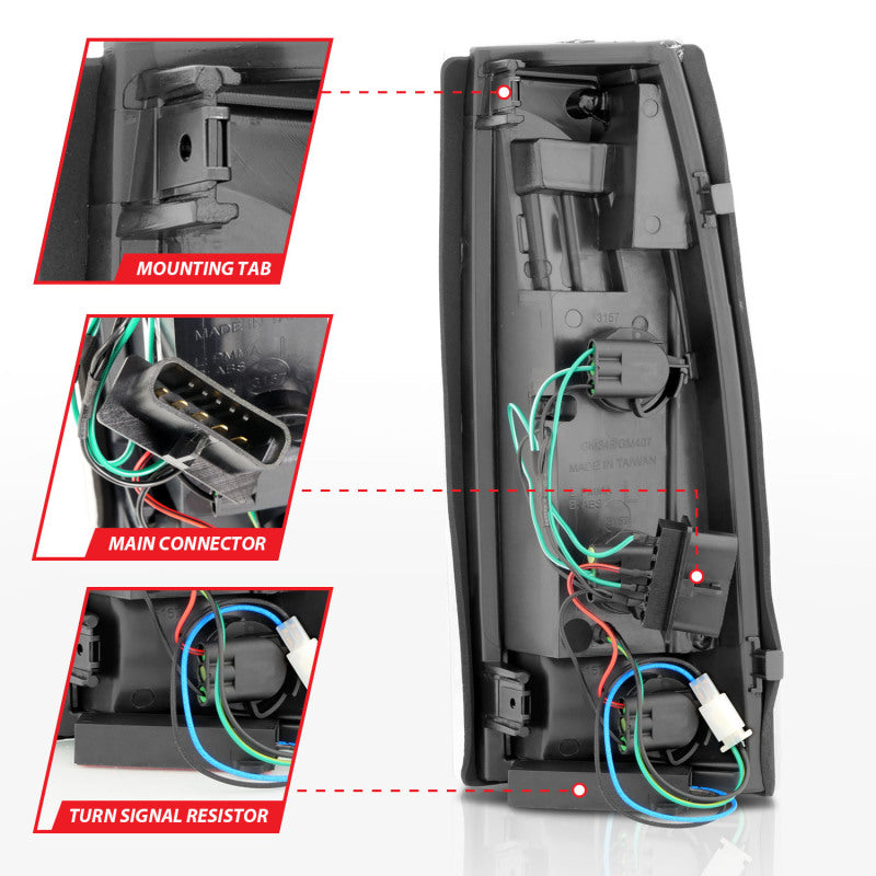 ANZO 1999-2000 Cadillac Escalade LED Tail Light Assembly Pair with Black Housing and Clear Lens