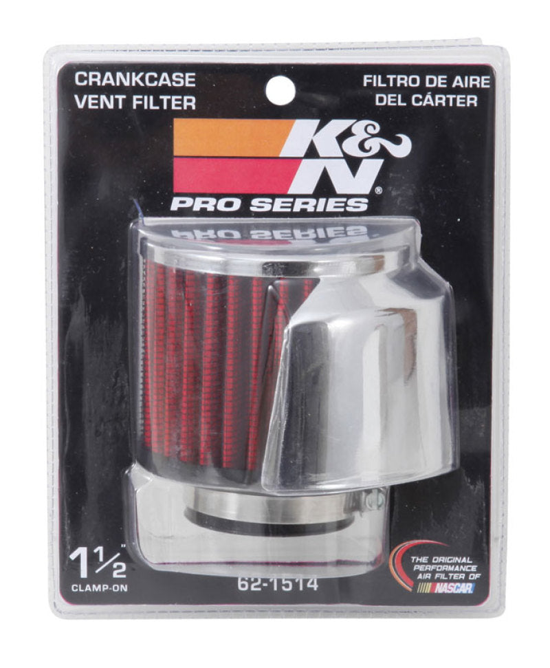 K&N Engineering 62-1514 Crankcase Vent Filter with Chrome Top and Heat Shield, 1.5-inch Flange