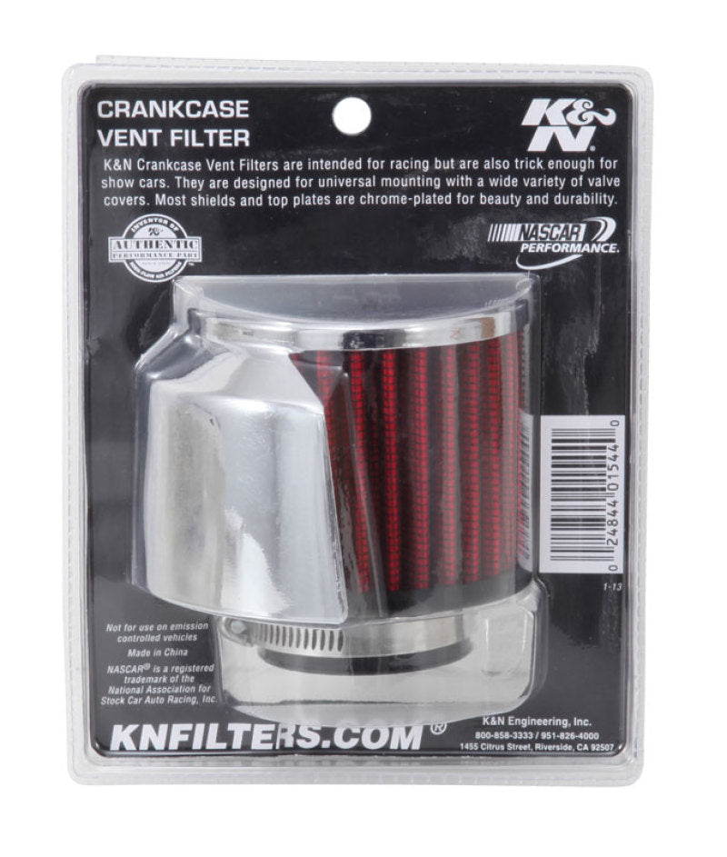 K&N Engineering 62-1514 Crankcase Vent Filter with Chrome Top and Heat Shield, 1.5-inch Flange