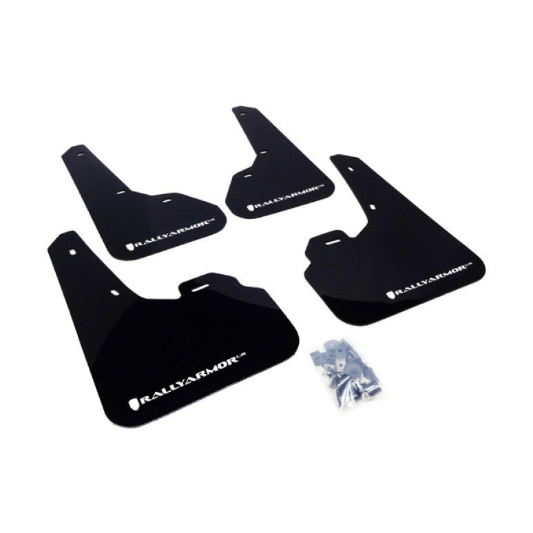 Rally Armor UR Series Mud Flaps for 2010-2013 Mazda 3 and Speed3 - Black with White Logo