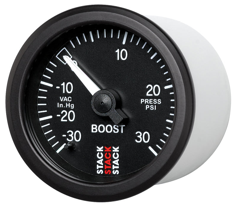 AutoMeter 52mm Stack Instruments Mechanical Boost Gauge -30 inHg to +30 PSI, Black