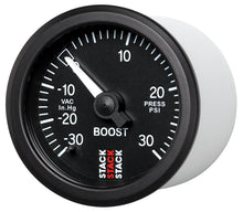 Load image into Gallery viewer, AutoMeter 52mm Stack Instruments Mechanical Boost Gauge -30 inHg to +30 PSI, Black