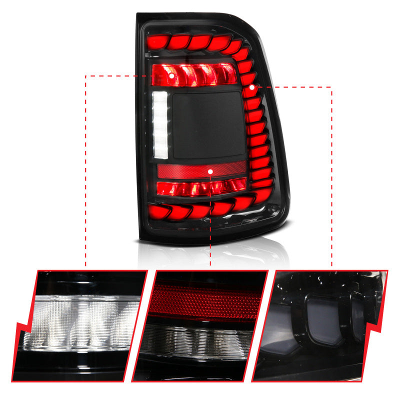 ANZO Full LED Tail Lights for 2019-2024 RAM 1500 Factory LED Models - SeqSig Black Pair