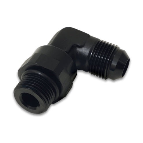 Vibrant -8AN Male Flare to -6AN ORB Swivel 90 Degree Adapter Fitting in Black Anodized Aluminum