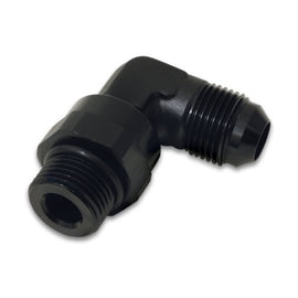Vibrant -8AN Male Flare to -6AN ORB Swivel 90 Degree Adapter Fitting in Black Anodized Aluminum