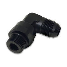 Load image into Gallery viewer, Vibrant -12AN Male Flare to Male -12AN ORB Swivel 90 Degree Adapter Fitting in Black Anodized Aluminum