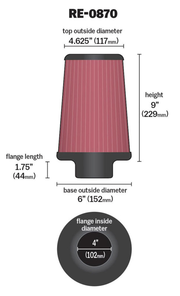K&N Engineering Universal Rubber Air Filter 4 Inch Flanged for Automotive and Equipment