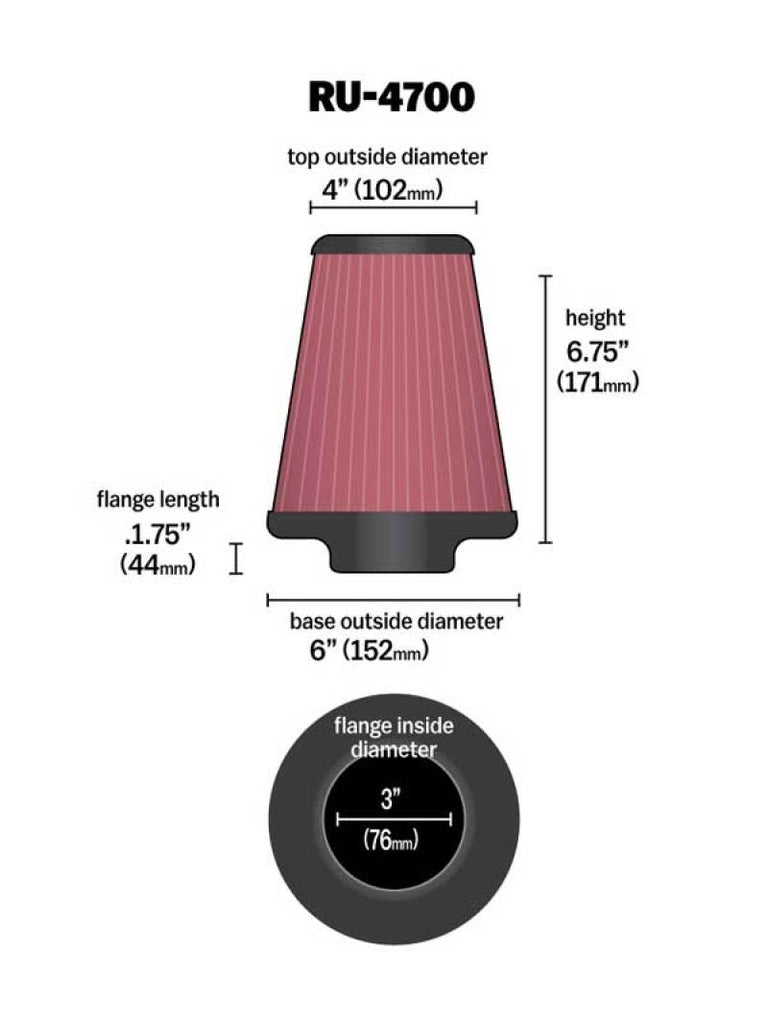 K&N Engineering Universal Tapered Air Filter Part Number KNNU-4700 for Jeep Grand Cherokee