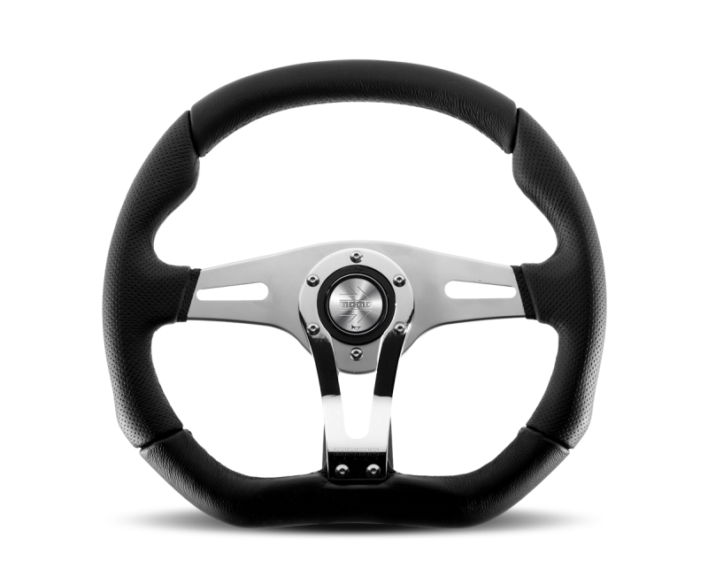 MOMO Trek R Steering Wheel – 350 mm Diameter, Black AirLeather with Brushed Aluminum Spokes