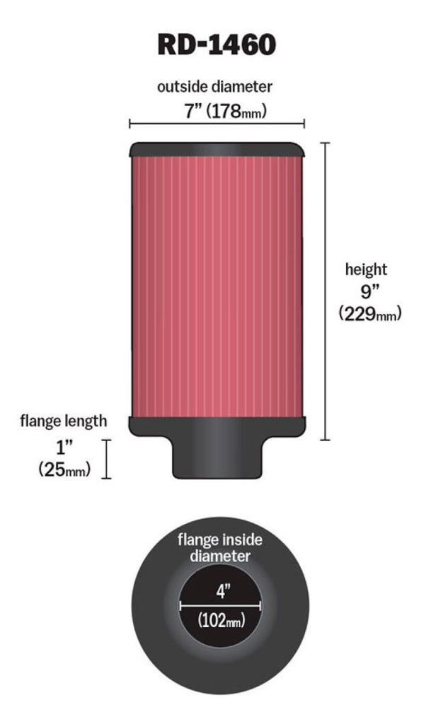 K&N Engineering Universal Air Filter with 4-inch Flange and 7-inch Outer Diameter