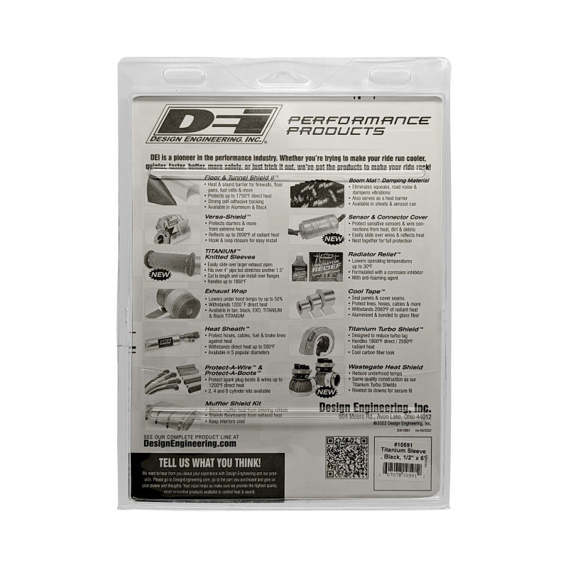 DEI Black Titanium Protect-A-Sleeve 1/2 inch ID x 6 ft Universal for High-Temperature Line Protection