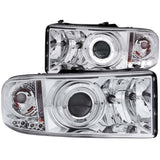 ANZO 1994-2001 Dodge Ram Projector Headlights with Halo, Chrome Housing, Pair