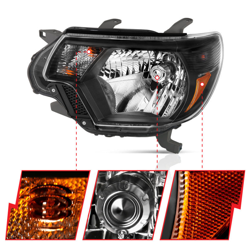 ANZO 2012-2015 Toyota Tacoma Crystal Headlights with Clear Lenses and Black Housing