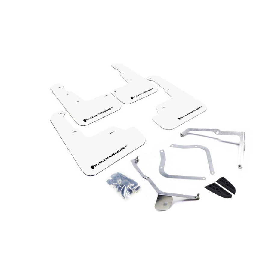 Rally Armor UR Series White Mud Flaps with Black Logo for Subaru WRX 2015-2018