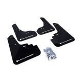 Rally Armor UR Series Mud Flaps for 2005-2009 Subaru Legacy and Outback – Black with White Logo, Part Number RALMF4-UR-BLK/WH