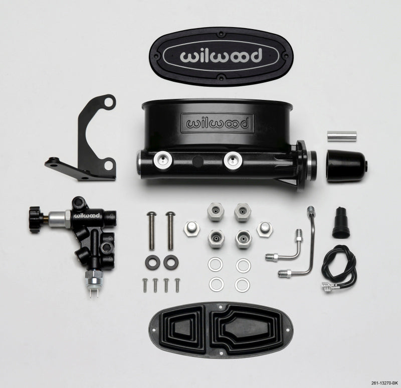 Wilwood HV Tandem Master Cylinder Kit with Combination Proportioning Valve and Mounting Hardware - 1 1/8 Inch Bore in Black