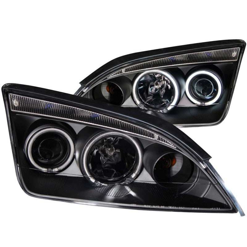 ANZO 2005-2007 Ford Focus Projector Headlights with Halo Black Housing - Pair
