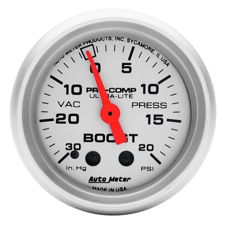 AutoMeter Ultra-Lite 52mm 20 PSI Mechanical Boost Gauge - High Precision Automotive Boost/Vacuum Measurement