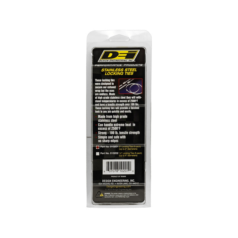 DEI Stainless Steel Locking Tie 8 Inch - Pack of 8 for High-Heat Applications
